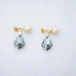 &lt;133&gt; 限量版 ◇ Drop Swarovski Cotton Pearl (Blue) Earrings or 第4張的照片