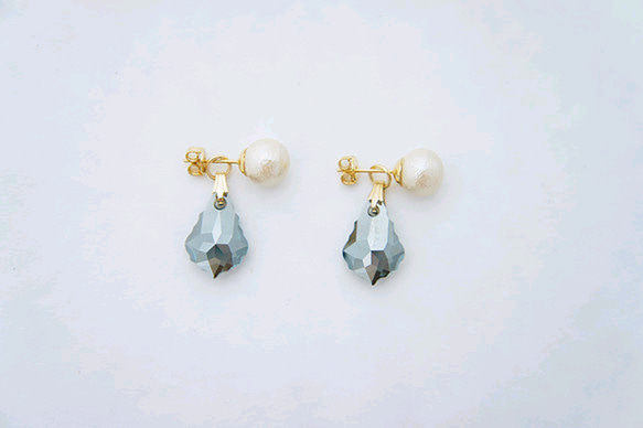 &lt;133&gt; 限量版 ◇ Drop Swarovski Cotton Pearl (Blue) Earrings or 第4張的照片