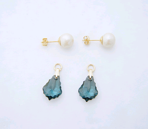 &lt;133&gt; 限量版 ◇ Drop Swarovski Cotton Pearl (Blue) Earrings or 第5張的照片