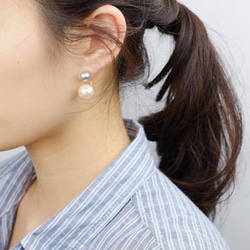 限定商品◇耳環或耳環◇灰色珍珠及浮棉珍珠背扣&lt;169&gt; 第1張的照片