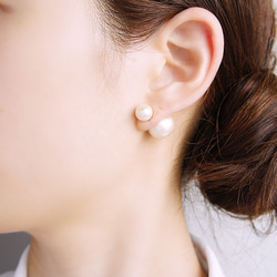雙棉珍珠的耳環(米色)雙耳用 第2張的照片