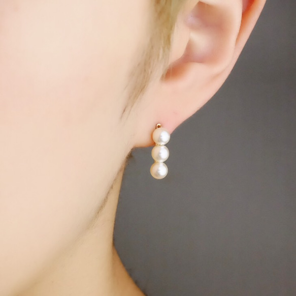 <p_h5>14kgf◇3顆珍珠耳環  14kgf 或 銀 第1張的照片