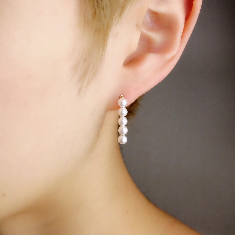14kgf◇連なる５粒パールのピアス　〜14kgf or Silver〜　金属アレルギー対応　<p_h4>