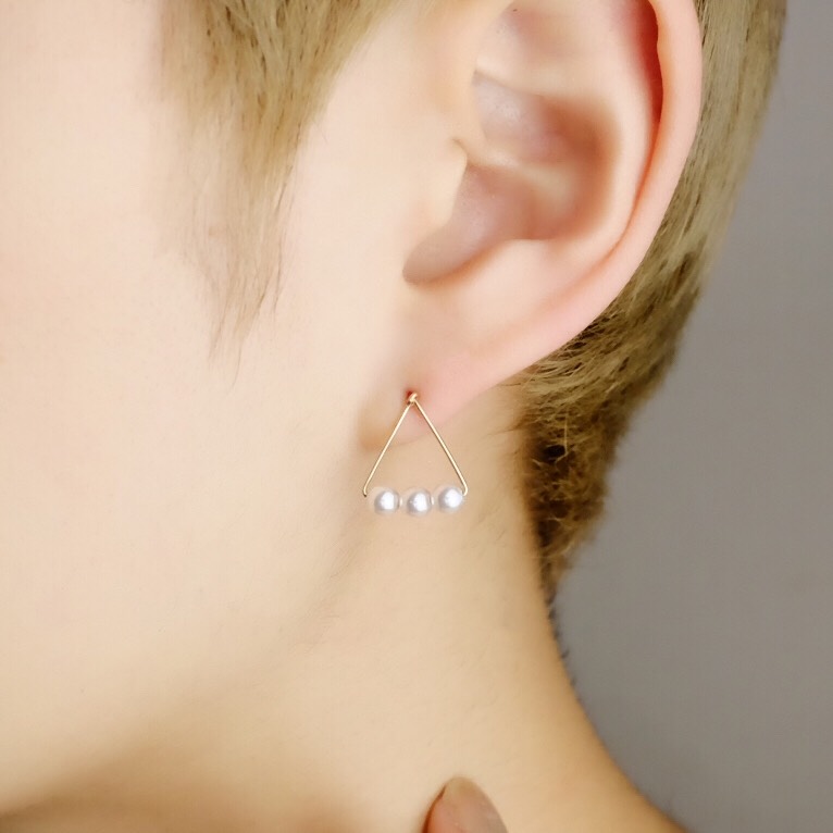 3粒パールのトライアングルピアス（Sサイズ）〜14kgf or Silver〜<p_h6>
