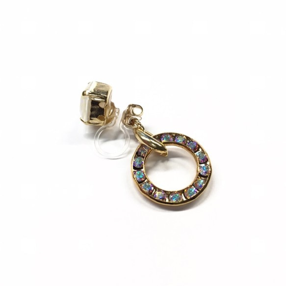 <n_386> [耳環（無孔樹脂）]輕質格拉迪石和Aurora施華洛世奇戒指 第3張的照片
