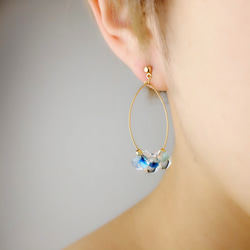 14kgf 耳環或耳環 ◇玻璃珠吊環 ~藍色~金屬過敏相容 鍍金<h9> 第1張的照片