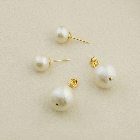 14kgf 耳環或耳環 ◇ 後扣帶有搖曳的棉珍珠 相容金屬過敏 填充金 &lt;3&gt; 第7張的照片