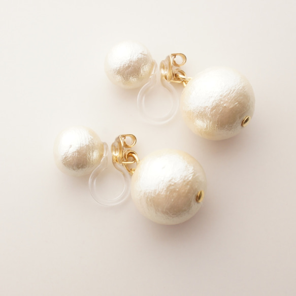 14kgf 耳環或耳環 ◇ 後扣帶有搖曳的棉珍珠 相容金屬過敏 填充金 &lt;3&gt; 第5張的照片