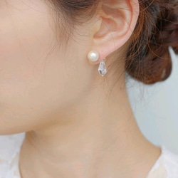 ◇２WAY◇棉珍珠與水滴水晶耳環 第5張的照片
