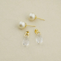 ◇２WAY◇棉珍珠與水滴水晶耳環 第6張的照片