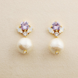 施華洛世奇&棉珍珠珠寶耳環 Fleur  "Violet" 第4張的照片