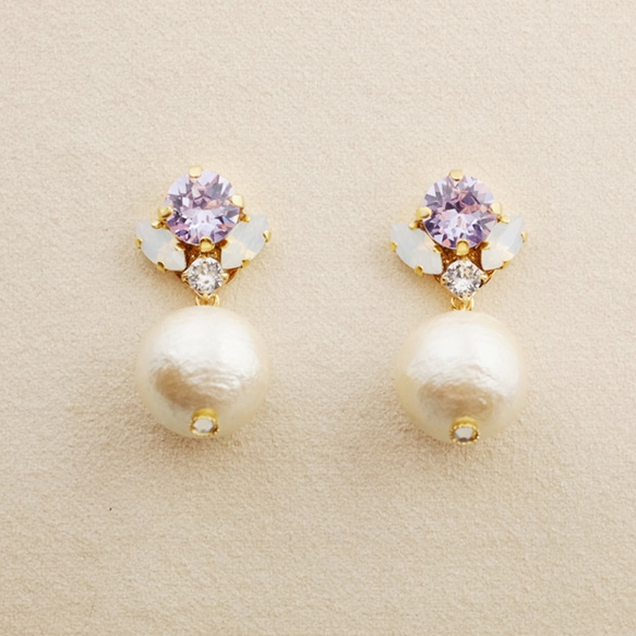 <p_145> スワロ&コットンパールビジューピアス Fleur  "Violet" 4枚目の画像