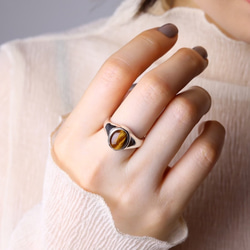 &lt;silver925&gt;天然石黃色虎眼戒指圖章型銀戒指&lt;LR019&gt; 第1張的照片