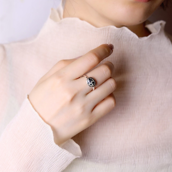 silver925〉天然石ダルメシアンジャスパーのカボションリング シルバー