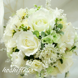 ウエディングブーケ+ブートニア♡ブーケ白ウエディングブーケ