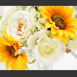ひまわりウエディングブーケ+ブートニア♡ウェディングブーケひまわりブーケ結婚式ブーケ黄色ブーケ 3枚目の画像