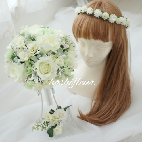 ウエディングブーケ&ブートニア♡ブーケ白ウエディングブーケ