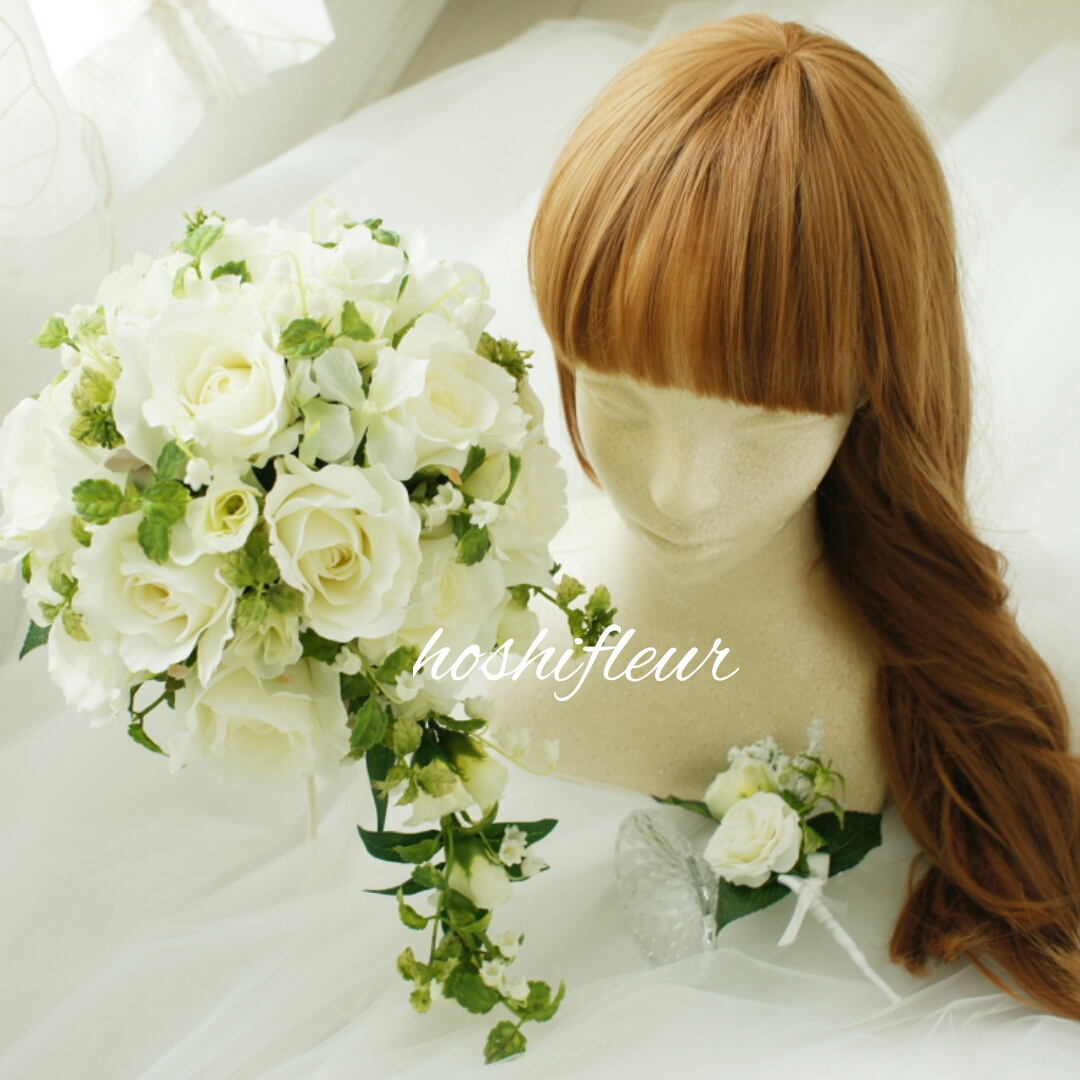 ブーケ ブートニア♡ウエディングブーケウェディングブーケ白ブーケ 12,565円