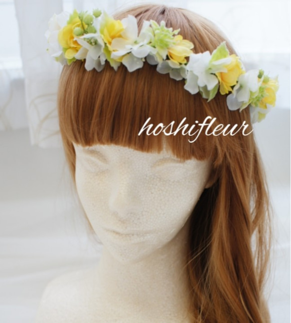 黄色ナチュラル花冠♡黄色花冠イエロー花冠ナチュラル花冠黄色花かん  