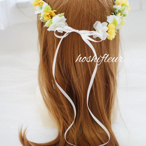 黄色ナチュラル花冠♡黄色花冠イエロー花冠ナチュラル花冠黄色花かん 