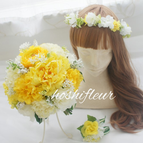 黄色ナチュラル花冠♡黄色花冠イエロー花冠ナチュラル花冠黄色花かん  