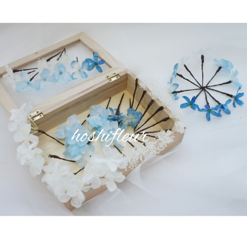 ヘッドドレス♡リストブーケ 青♡水色 ❁UTSUWA BLUE BOUQUET -M- ❁￥6600+送料 | UTSUWA FL