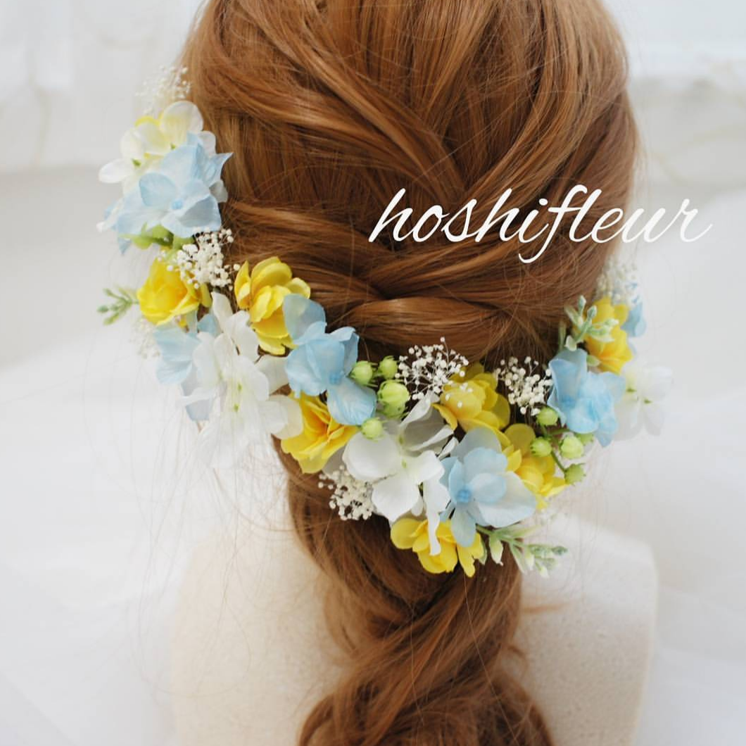ヘアパーツ結婚式♡髪飾り結婚式ヘッドドレス結婚式黄色ヘアパーツイエローヘアパーツ黄色髪飾りイエロー髪飾り