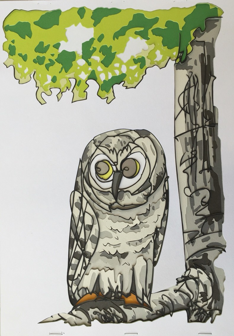 フクロウ(日本発祥の立体アート:彫紙アート)