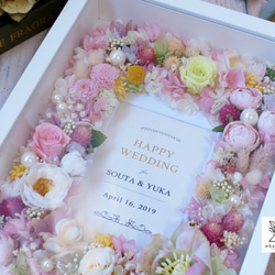[可交換照片◎結婚禮物/生日] 鮮花相框帶留言永生花和乾燥花（A4） 第2張的照片