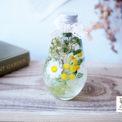 ◆ハーバリウム　195 グリーンとホワイトのナチュラルボトル*.:。✿*゜¨ ◇ハーバリウム 195 グリーンとホワイトのナチュラルボトル*.:。✿*゜¨