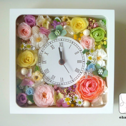 《結婚祝い/送別の花》プリザーブドフラワーのお花時計ohanadokei-kaku 2枚目の画像