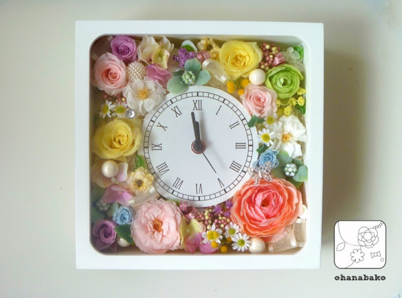 《結婚祝い/送別の花》プリザーブドフラワーのお花時計ohanadokei-kaku 2枚目の画像