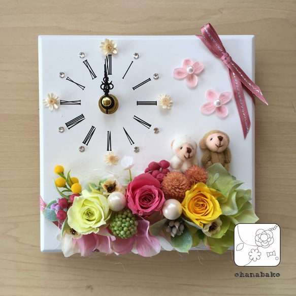 《ギフトに◎結婚祝い/送別/誕生日》プリザーブドフラワーの時計スタンドohanadokei-mini 3枚目の画像