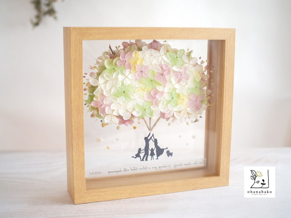 《家族の名前入り◎新築祝い/結婚祝い/玄関飾り》幸せのバルーン♪プリザーブドフラワーとドライのファミリーウェルカムボ―ド 4枚目の画像