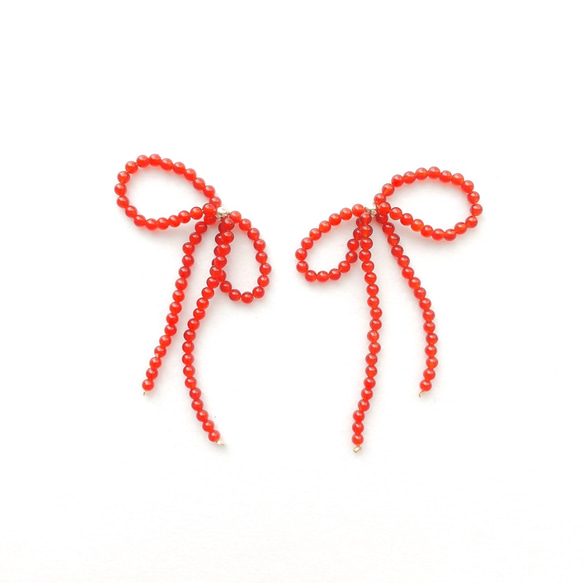 EARRING:「Red」 grain ribbon 1枚目の画像