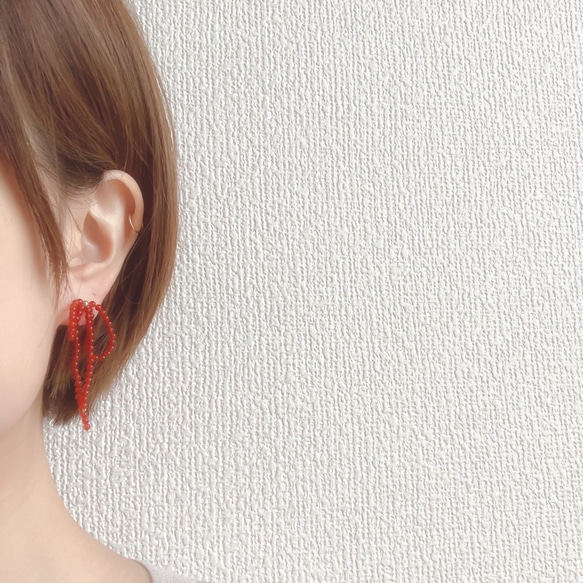 EARRING:「Red」 grain ribbon 6枚目の画像