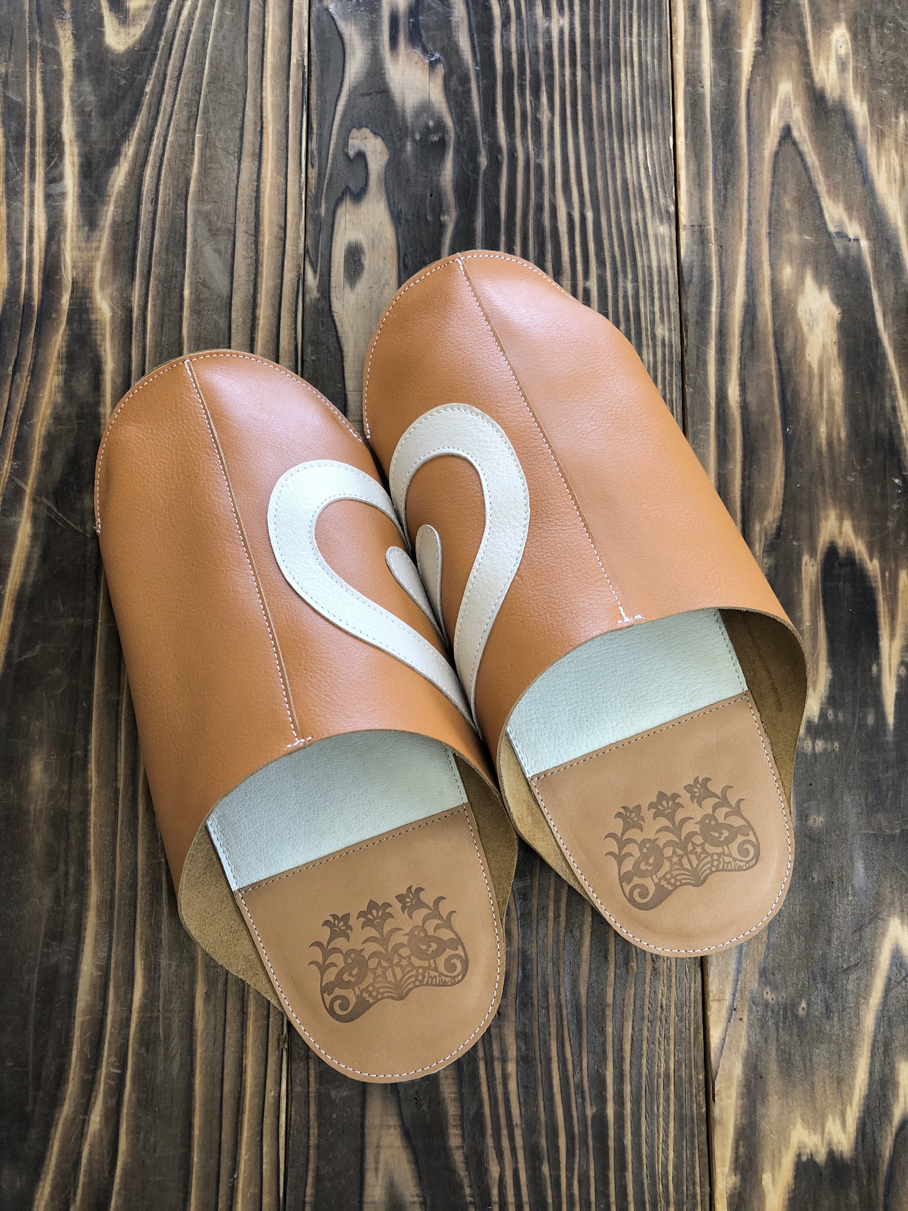 レザールームシューズ・ハート(オレンジ)