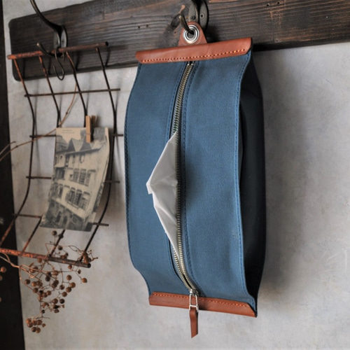 帆布orデニムとレザーのおしゃれな2wayティッシュカバー/ティッシュ