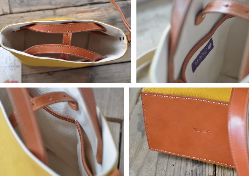 栃木レザーと帆布のショルダーベルト付き2WAYトート（マスタード/S）