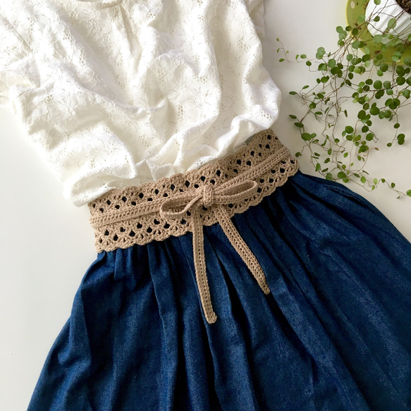 麻糸を編んだレースのサッシュベルト その他ファッション 編みこもの