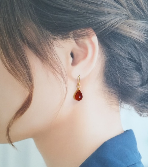 Creema限定 ポイントアップ】＊赤メノウの雫のシンプルピアス