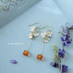 【Creema限量加分】*14kgf*漂亮的銀白色小花和秋色紅玉髓耳環*可換耳環 第5張的照片