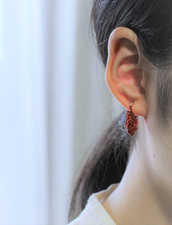 【Creema限量點上】*雙耳耳環*可愛的紅瑪瑙碎耳環*也可以是耳套* 第4張的照片