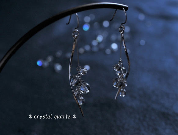 【Creema限量點上】銀925*閃光水晶石英和風流耳環*可換耳環 第3張的照片