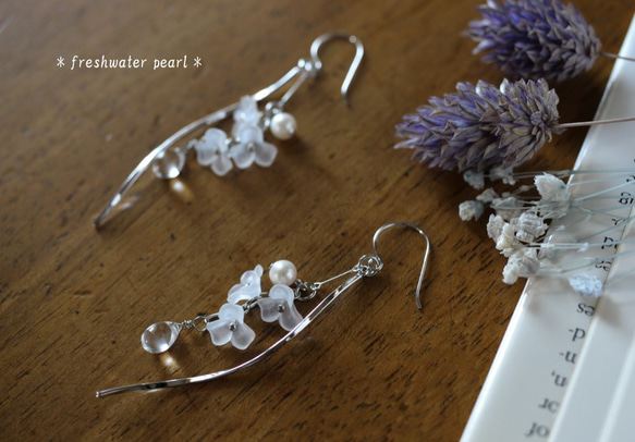 [Creema限量發售] * 925銀*漂亮的小花和淡水珍珠女性氣息*可以換成耳環 第2張的照片