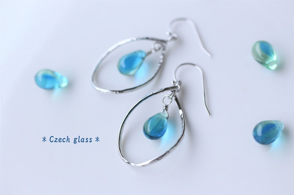 [Creema限量發售] * 925銀*藍綠色海洋中的小漩渦形耳環*可以更換為耳環* 第7張的照片