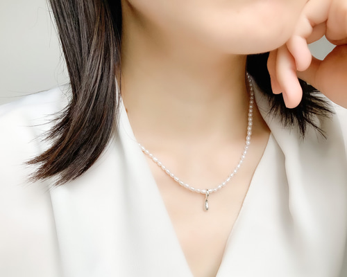 pureしずくパールネックレス《チャーム取り外し可》淡水パール 純銀