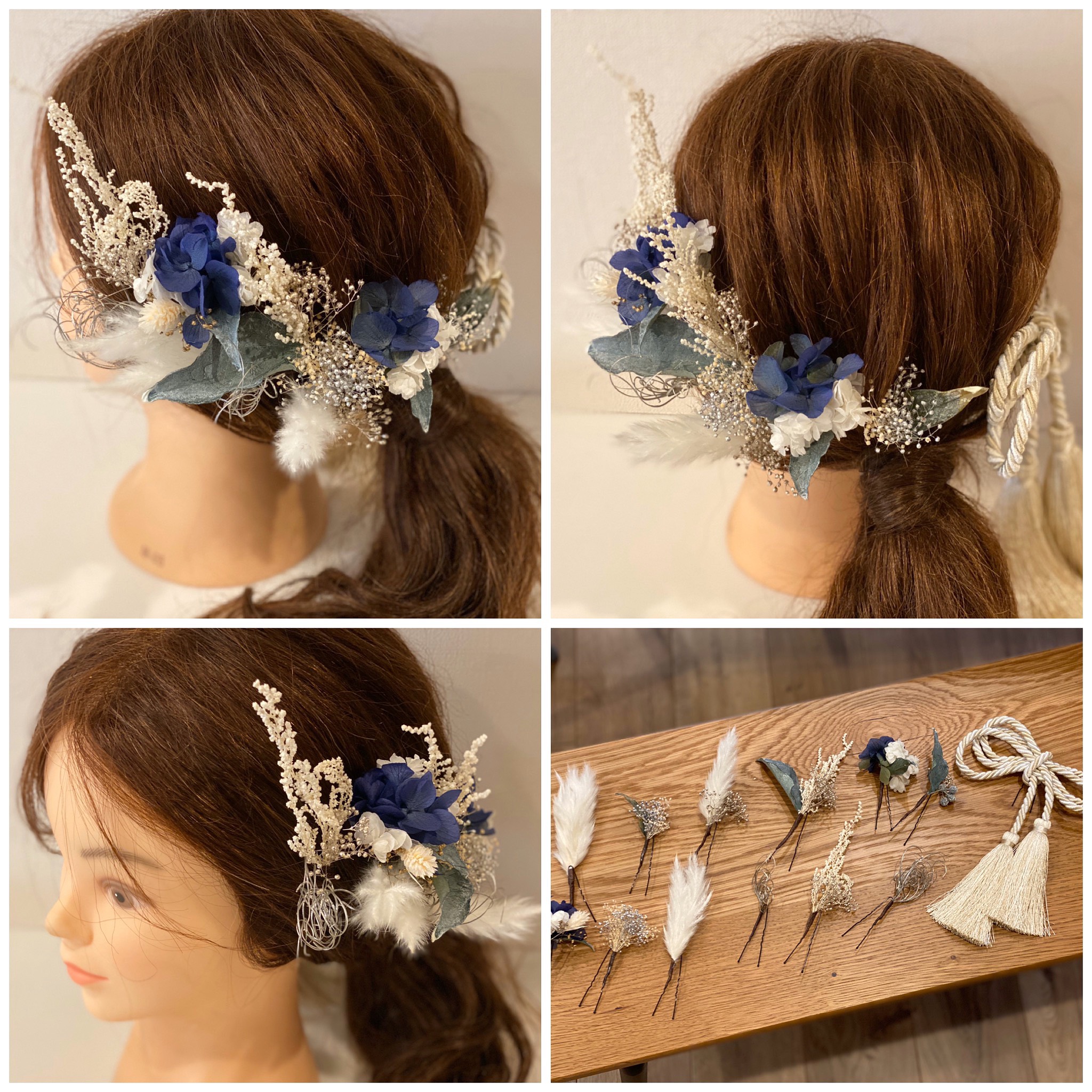 ロープ紐リボン付きネイビーホワイト