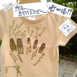 セール品！！沖縄のセミ5種　キッズＴシャツ（ナチュラル・90サイズ・送料込み） 1枚目の画像