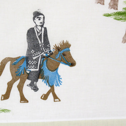 【琉球競馬 ンマハラシー　手ぬぐい】　松並木を走る琉球在来馬（受注制作） 4枚目の画像